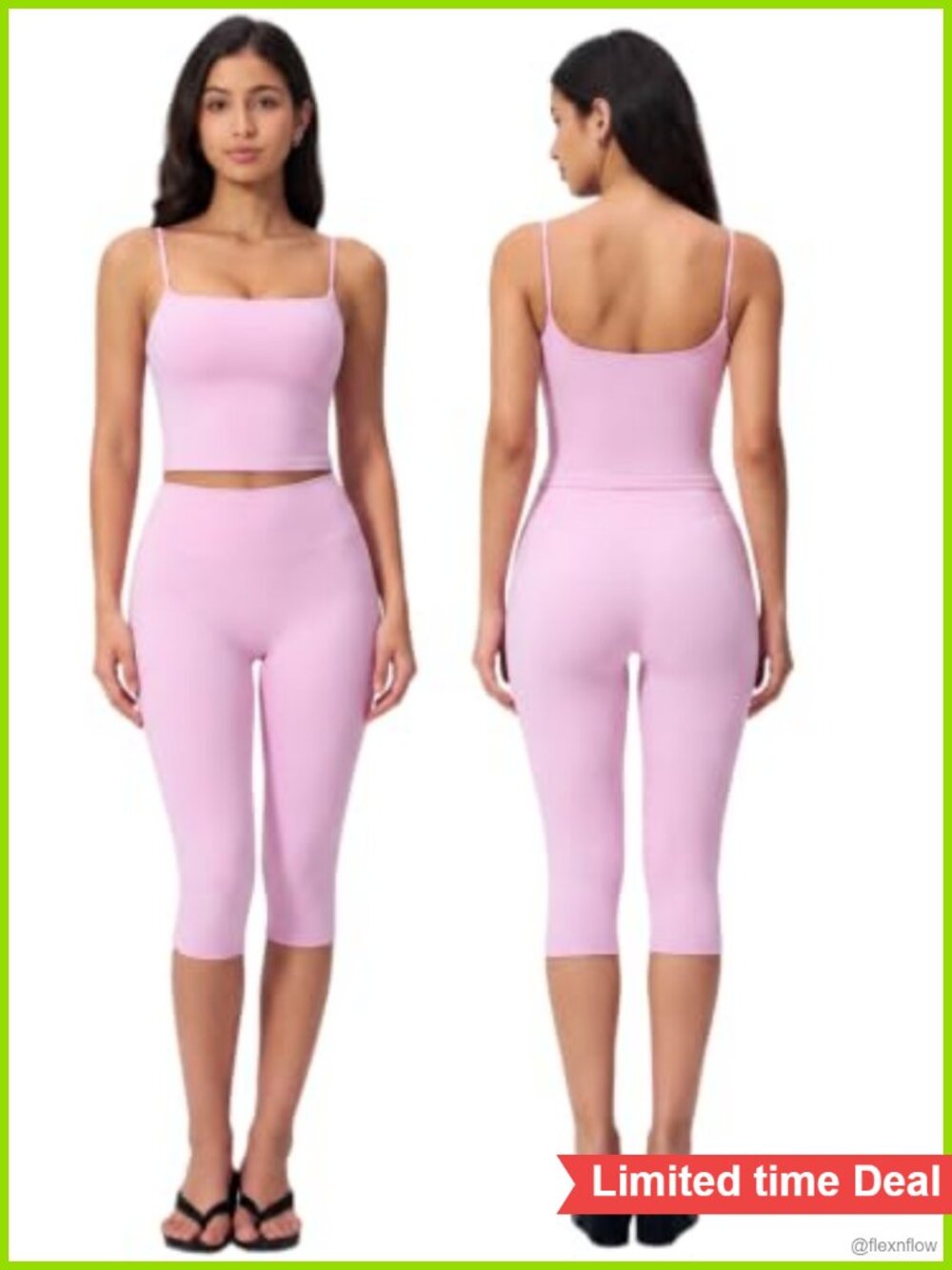 Women's Capri Workout Set Spaghetti Strap Tank Built in Bra Gym Yoga